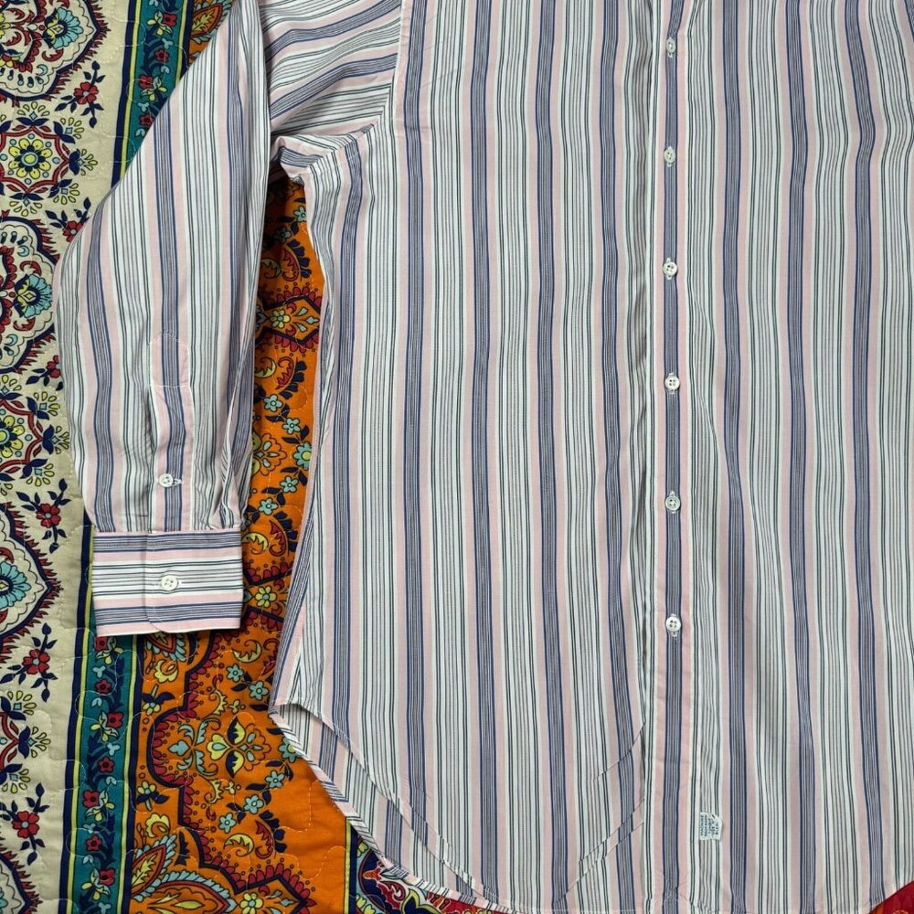 Ralph Lauren Classic Fit Striped Button-Down Shirt Men 15.5 Pink Blue - Picture 6 of 13